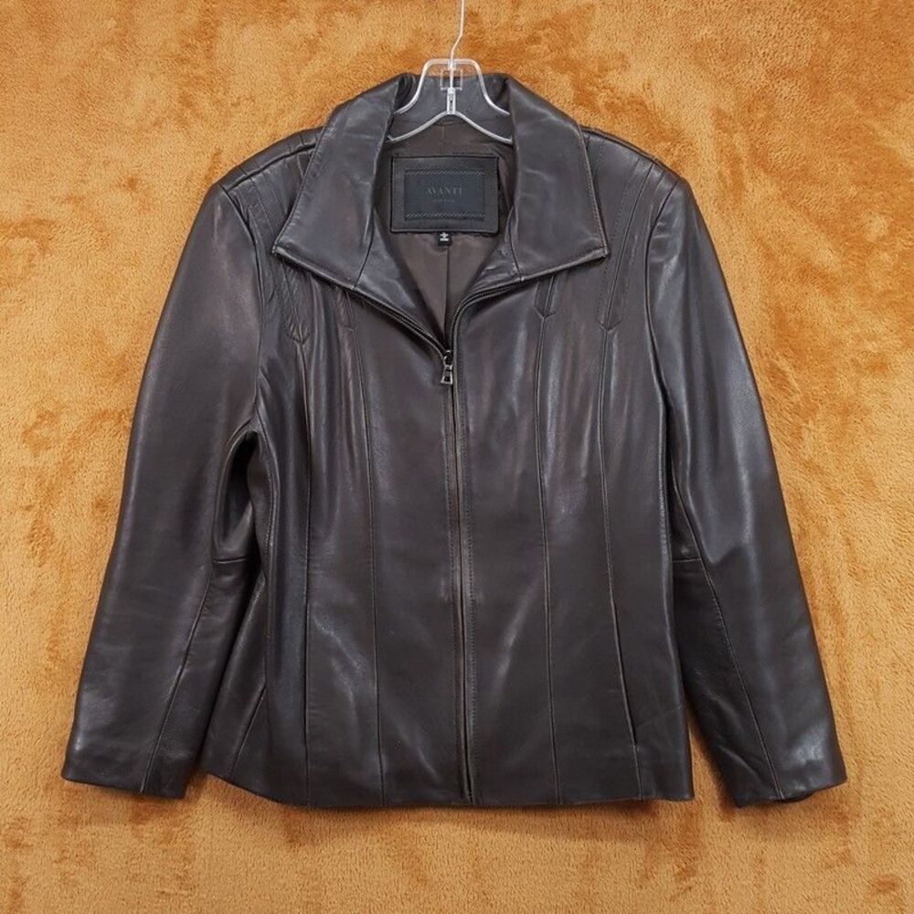 AVANTI Leather Jacket Womens Large Brown Distressed Y2K Vintage Zip Up